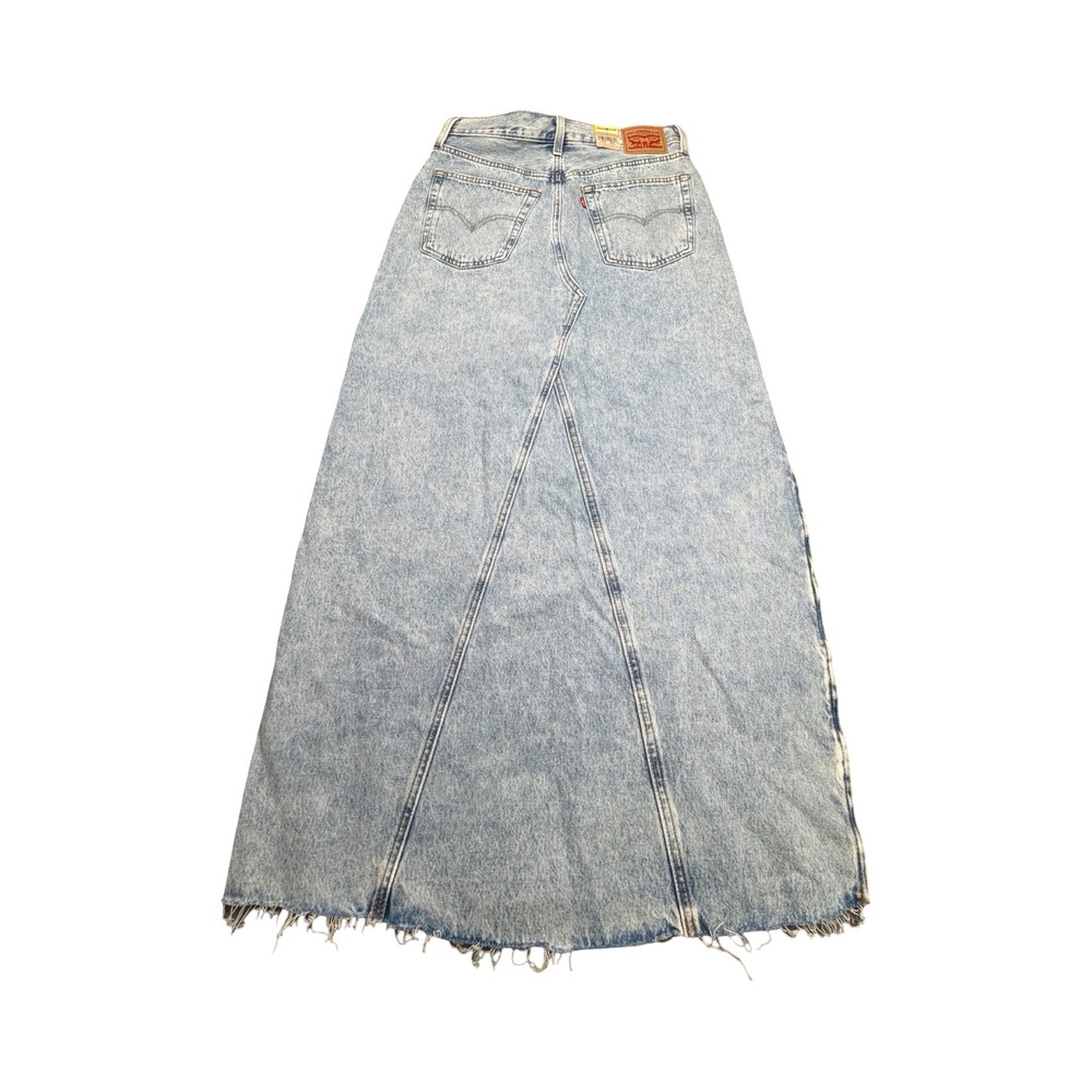 Levi's Maxi Skirt Womens 29 Light Acid Wash Denim Raw Hem Cotton Western - Picture 2 of 13